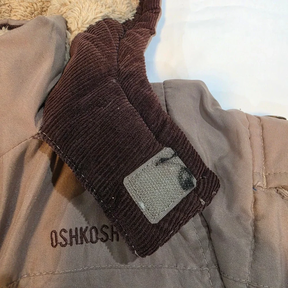 OshKosh B'gosh Parka Jacket Boys 6 Tan Flannel Lined Hooded Excellent B216JS2-SA